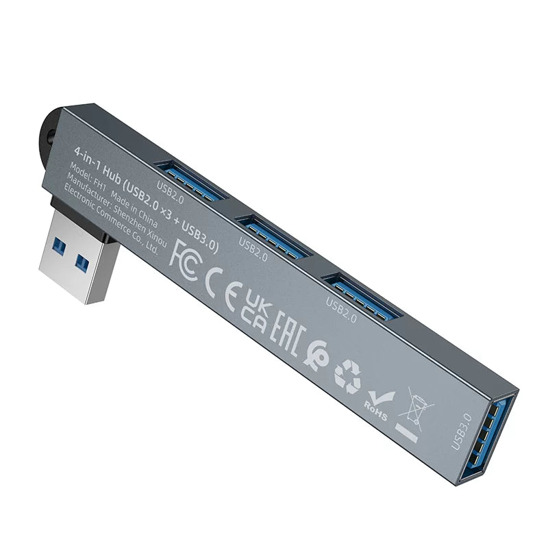 Adaptador Hub Borofone Fh1 4 En 1 Usb 4 Usb Gris – imagen 3