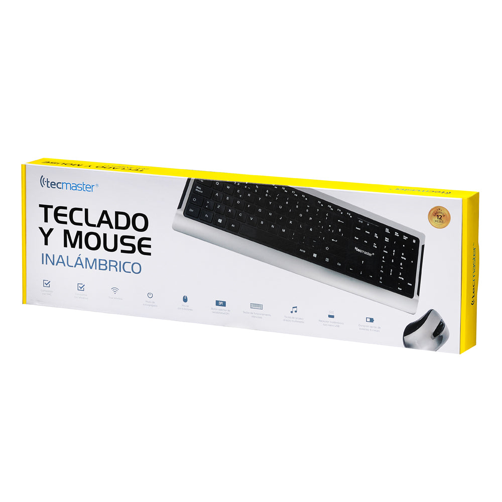Kit Teclado Y Mouse Inalámbrico Español Tecmaster Gris – imagen 2