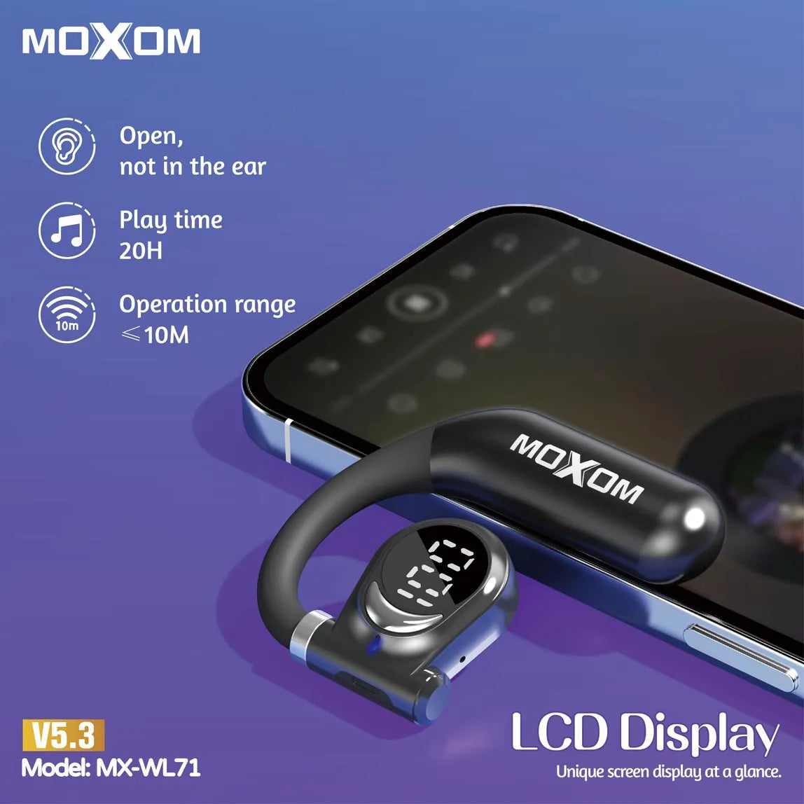 Audífono Bluetooth Moxom mx-wl71 Conduccion Aerea 20 Horas Negro – imagen 4
