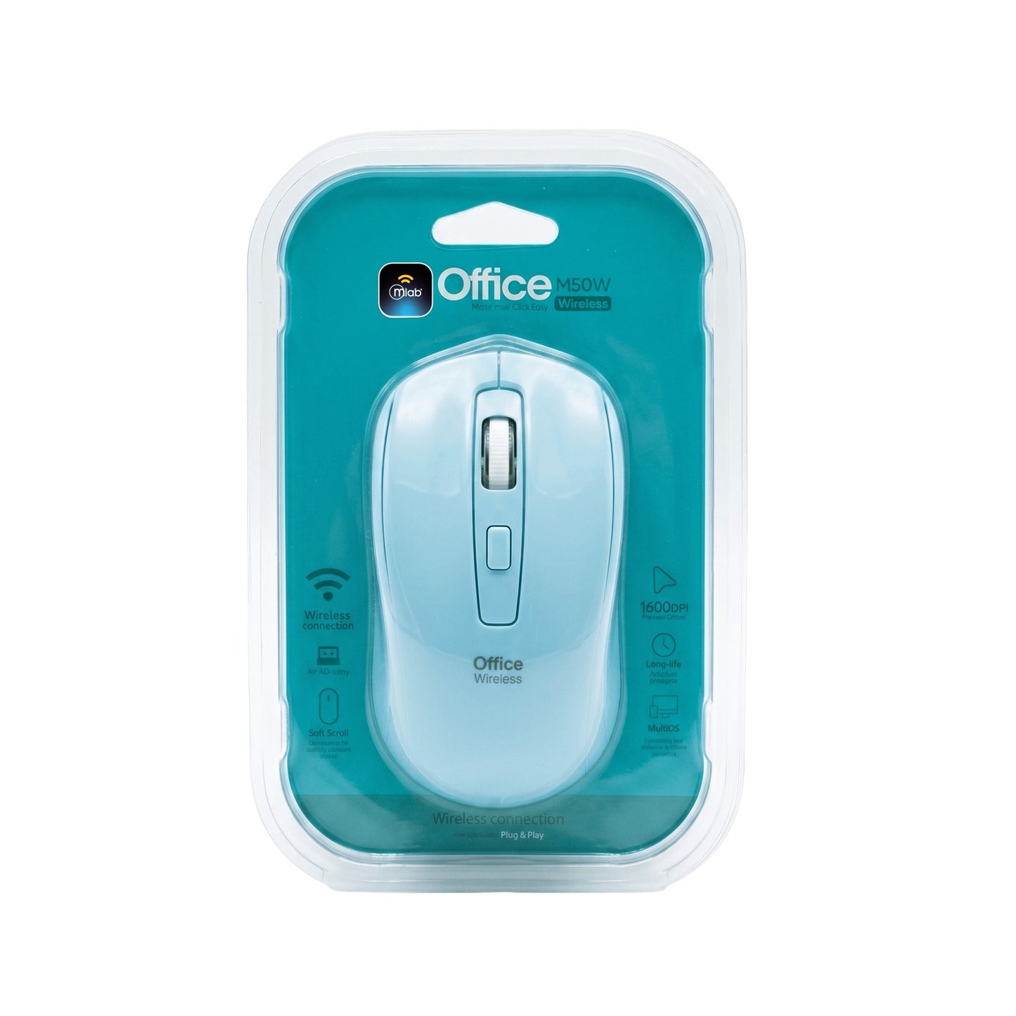 Mouse Inalambrico 2,4Ghz 1600 Dpi Office M50w Mod 9733 Celeste – imagen 2