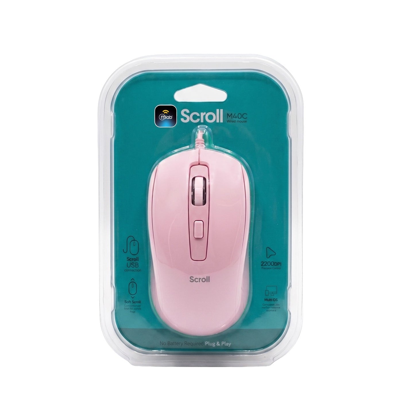 Mouse Usb 1600 Dpi Scroll M40c Mod 9728 Rosa – imagen 2