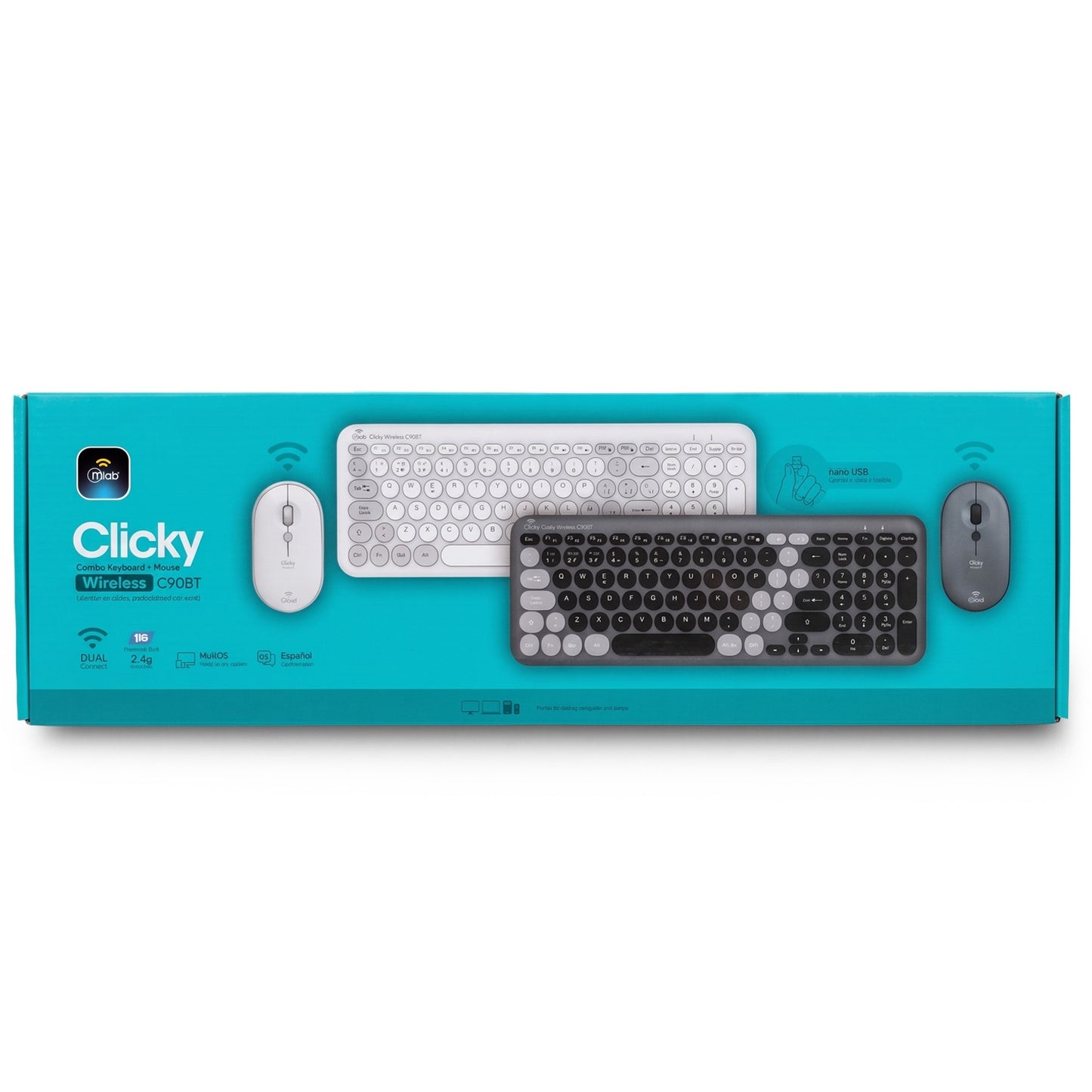 Kit Teclado + Mouse Dual Bluetooth + 2.4ghz Clicky C90bt Mlab Mod 9743 Blanco – imagen 2
