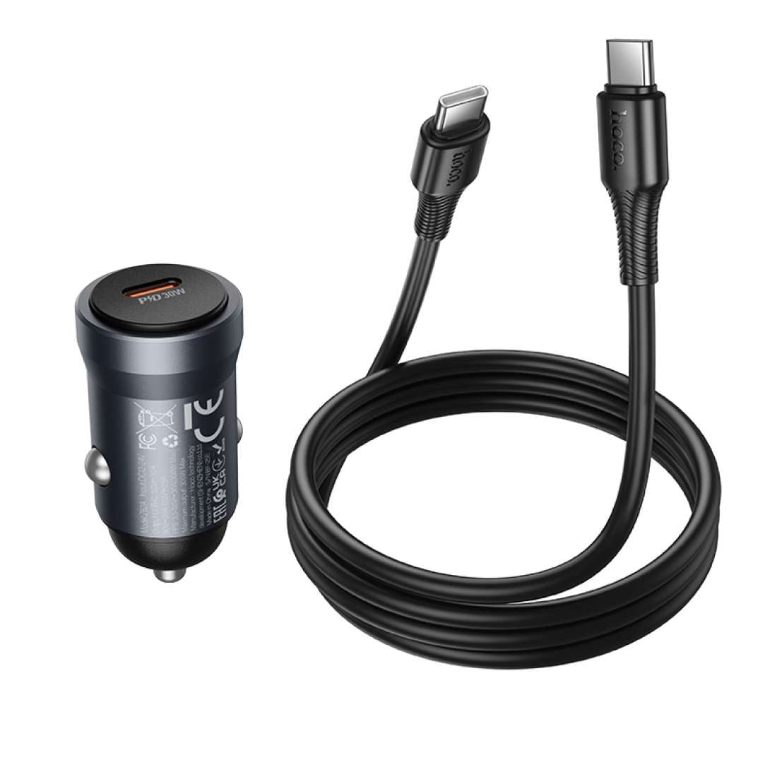 Cargador de Auto Hoco Z62a 30w + Cable Tipo C Negro – imagen 3