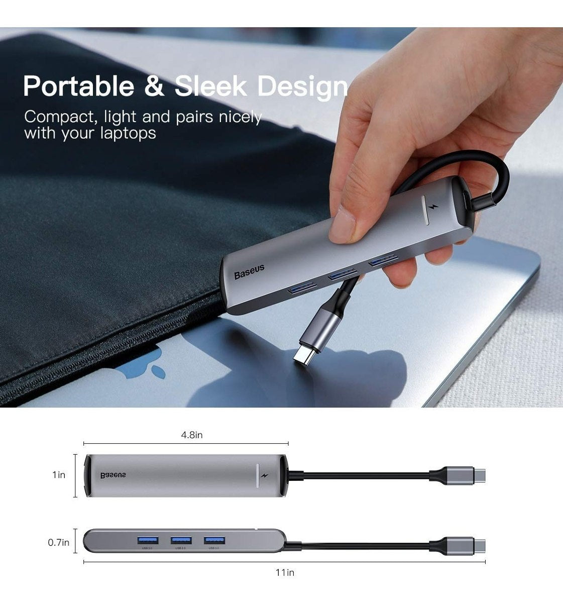 Adaptador Usb-c 3.1 A Hdmi 4k Hub Usb 3.0 Ethernet Baseus – imagen 5