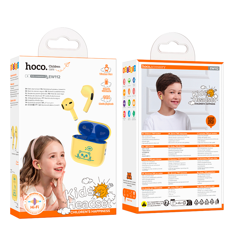 Audífonos Bluetooth Hoco Ew112 Friendly Para Niños Amarillo – imagen 3