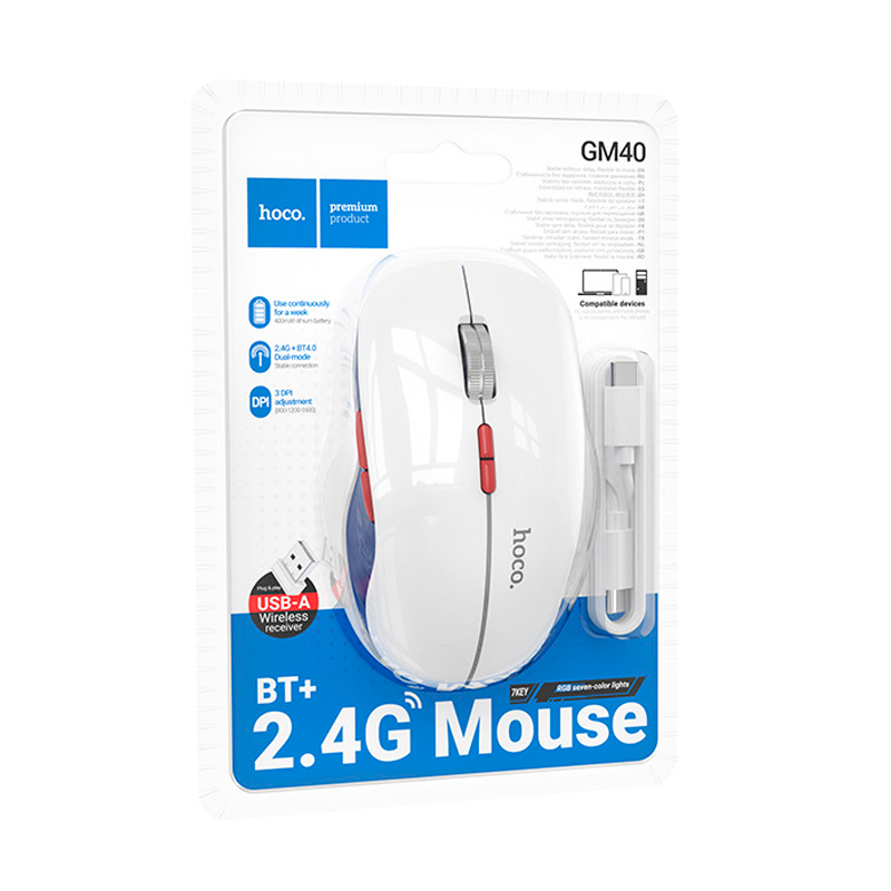Mouse Inalámbrico Dual 2.4g y Bluetooth Hoco Gm40 1600 Dpi Blanco – imagen 3