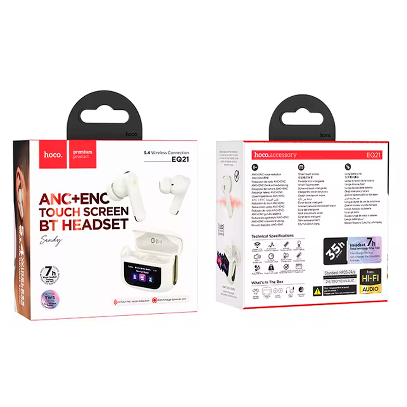 Audífonos In Ear Bluetooth Hoco Tws Eq21 Sandy Anc Enc Led Blanco – imagen 3