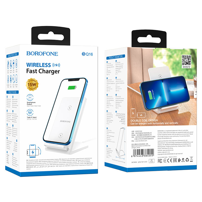 Cargador Inalámbrico Borofone BQ16 Con Soporte 15w Blanco – imagen 3