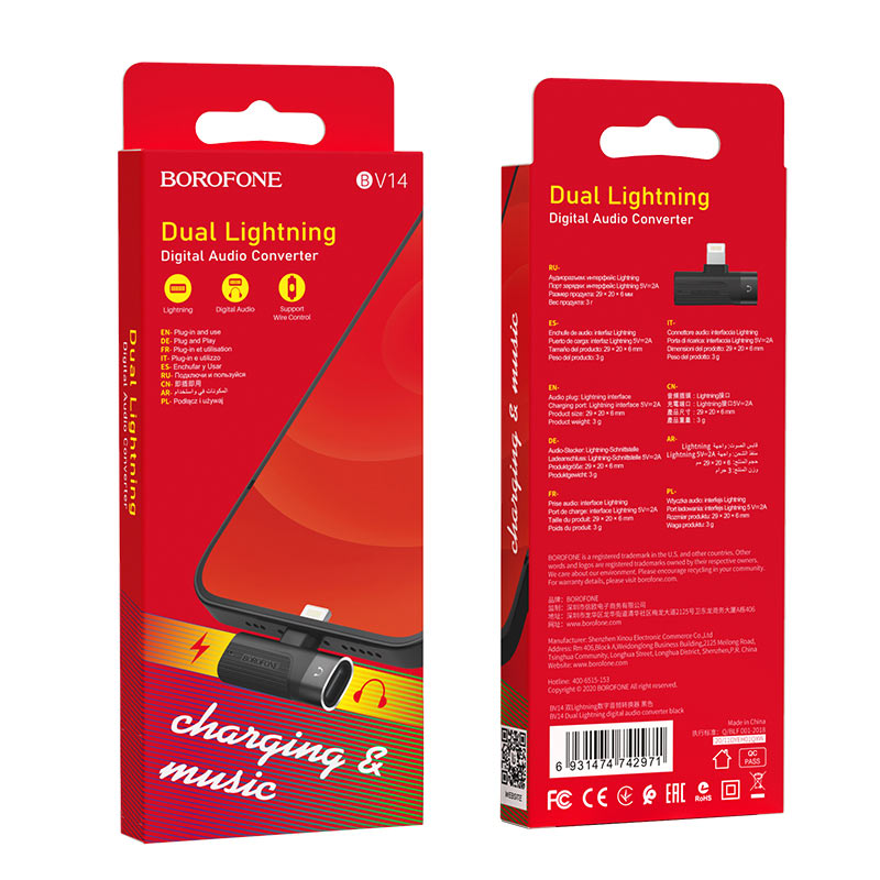 Adaptador Lightning Dual Borofone Bv14 Negro – imagen 3