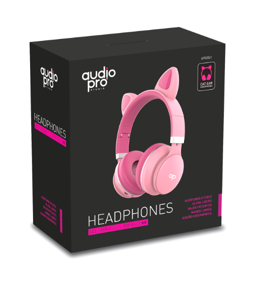 Audifonos Bluetooth Audiopro Aux Micro Sd Led Orejas Gato Rosa Purpura – imagen 2