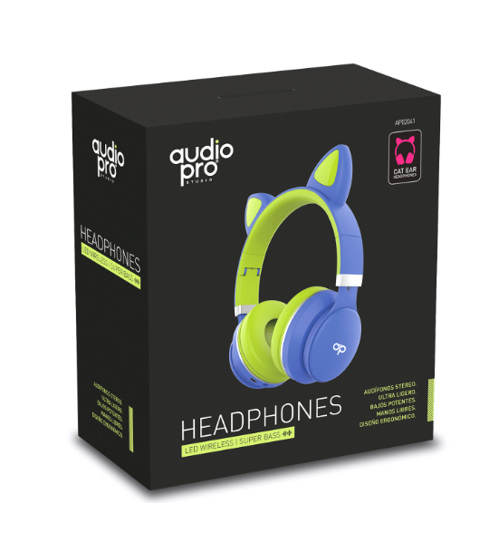 Audifonos Bluetooth Audiopro Aux Micro Sd Led Orejas Gato Azul Verde – imagen 2