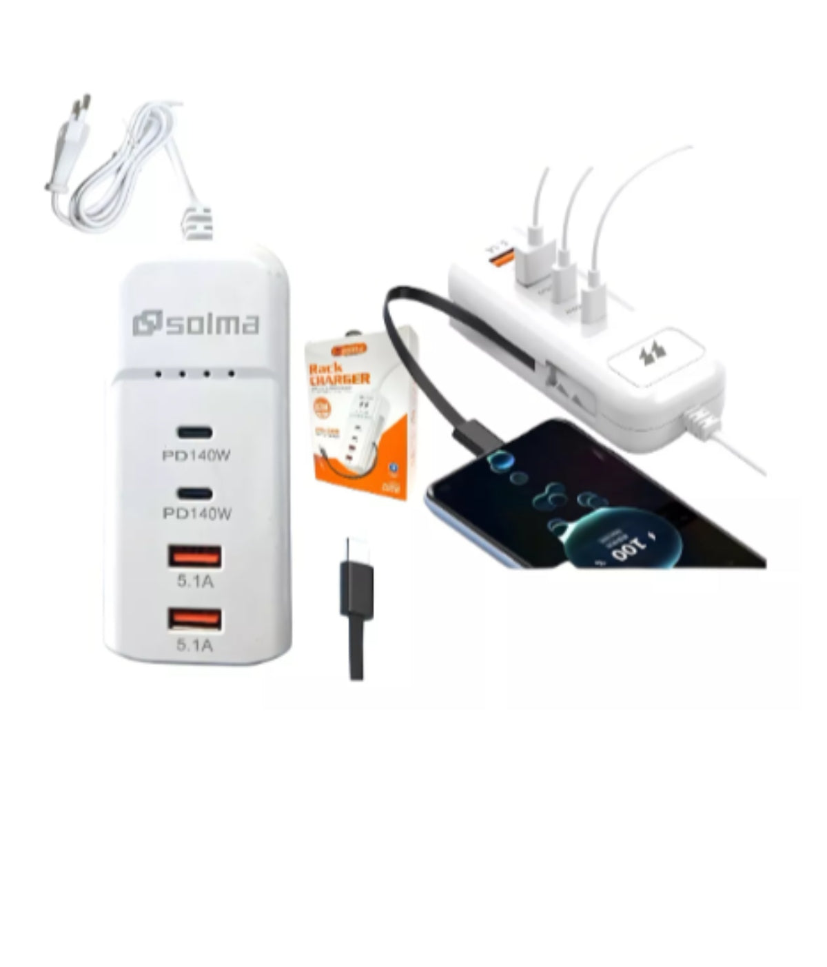 Cargador Solma Tipo Regleta 140w Súper Carga Rápida Blanco – imagen 3