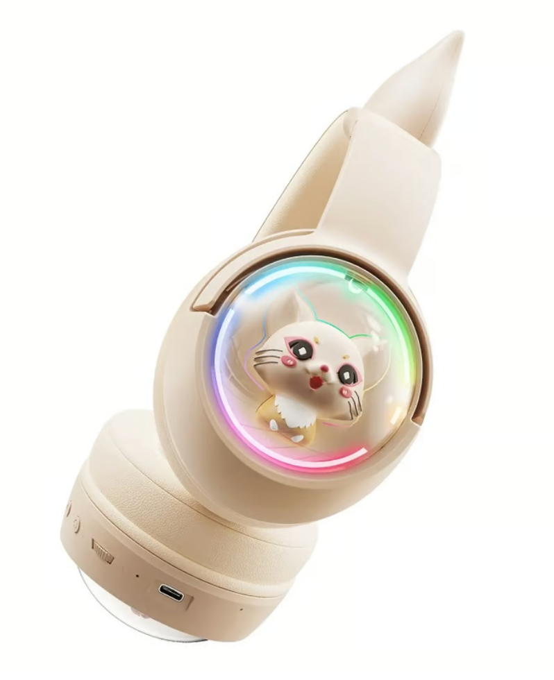 Audifonos Gamer Bluetooth Onikuma B5 Rgb Orejas de Gato Beige – imagen 3
