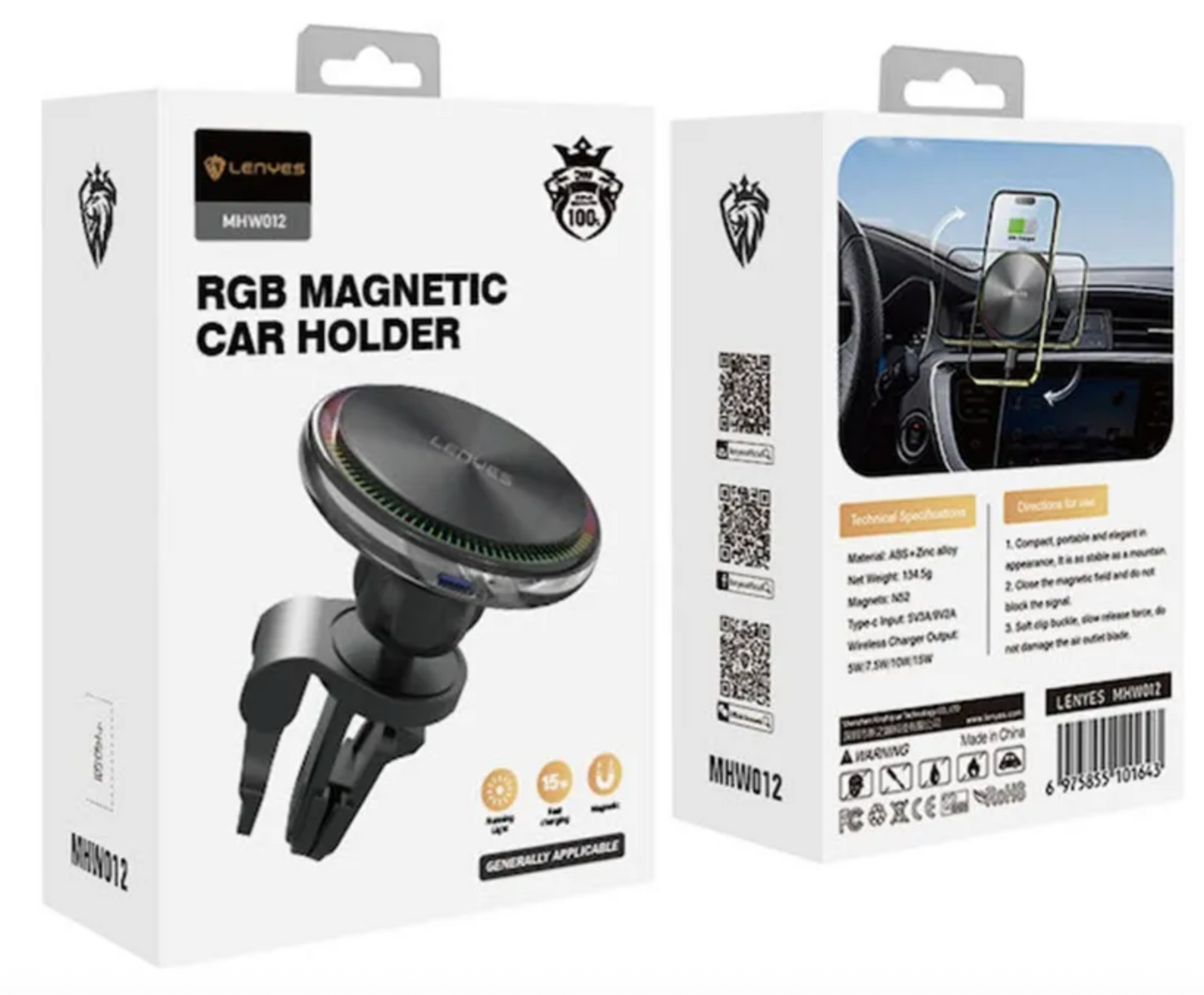 Cargador de Auto Inalambrico Rejilla Aire Lenyes Mhw012 Negro – imagen 2