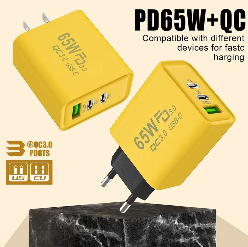 Cargador Pd 65w Carga Rapida Doble Usb C Quickcharge 3.0 Amarillo – imagen 4