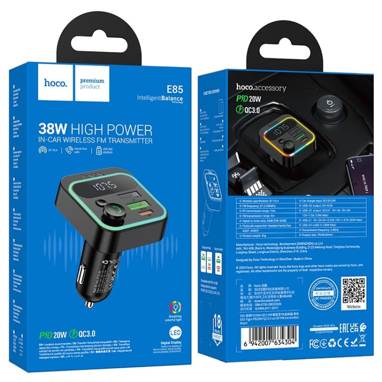 Cargador de Auto Transmisor Hoco E85 Rgb 20w Qc 3.0 Negro – imagen 3