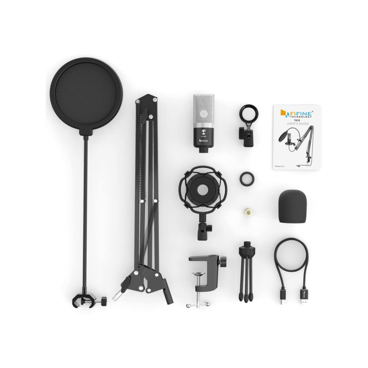 Kit Microfono Condensadort Fifine T670 Con Brazo Negro – imagen 3