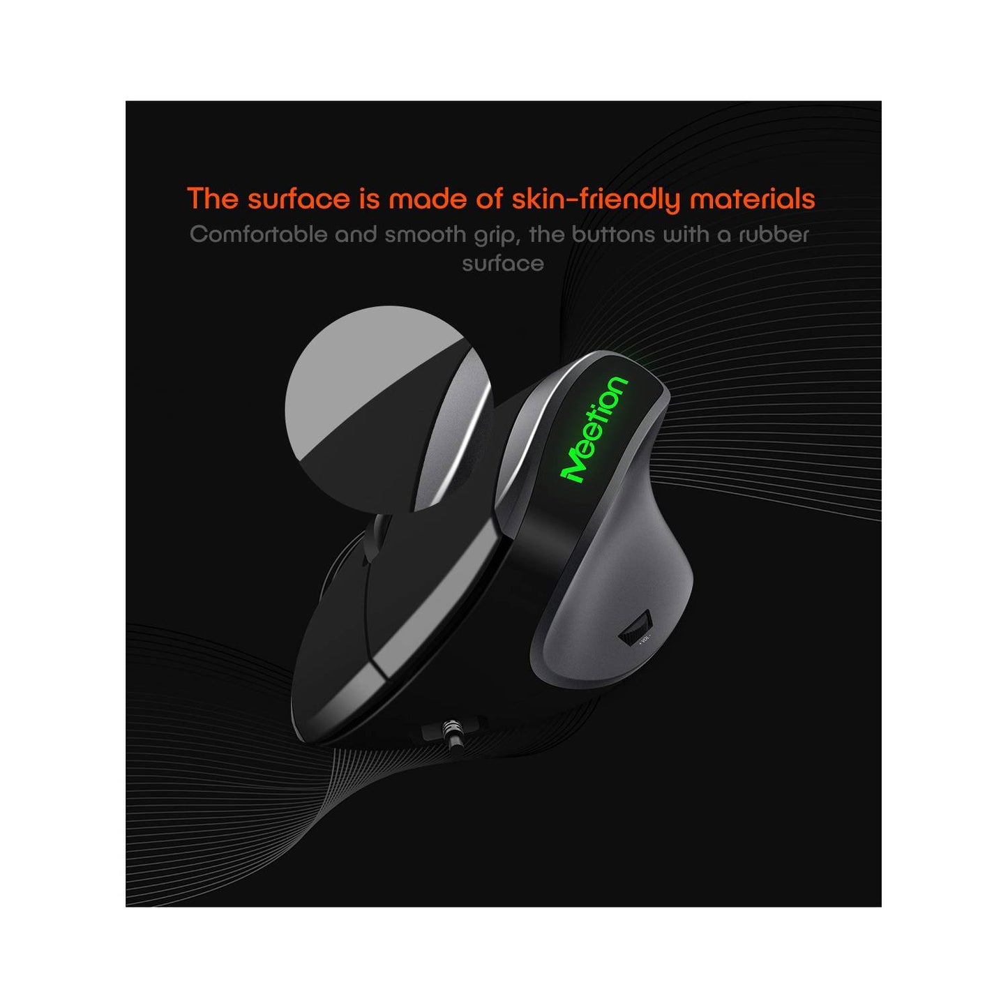 Mouse Meetion Ergonómico Vertical con Cable MT-M390 Negro – imagen 3