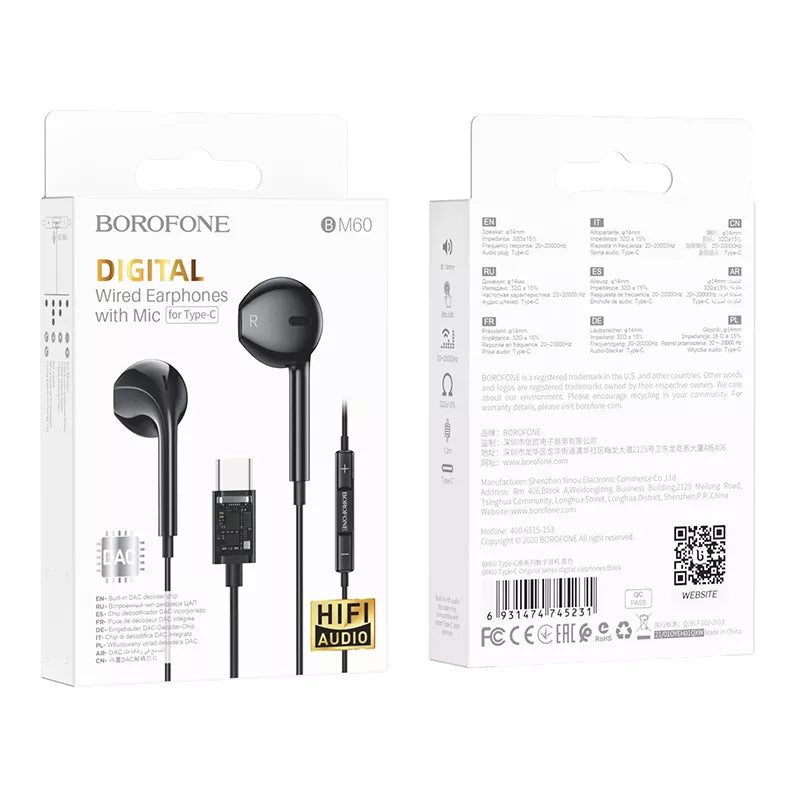 Audifonos In Ear Borofone Conector Tipo C Bm60 Negro – imagen 3