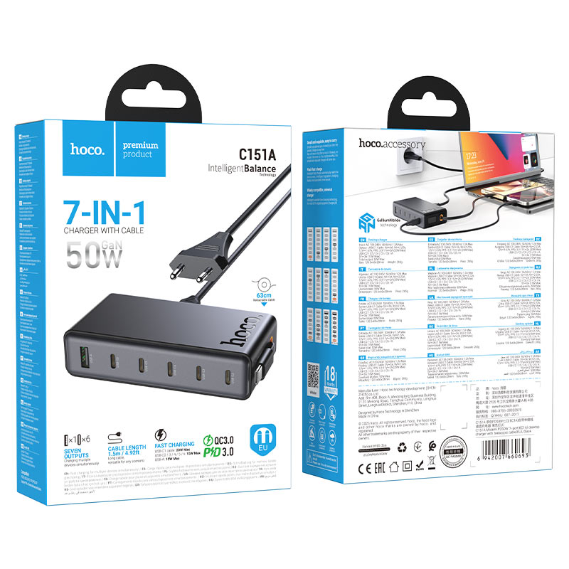 Cargador Estacion De Carga Hoco C151a 50w + Cable Tipo C Negro – imagen 5