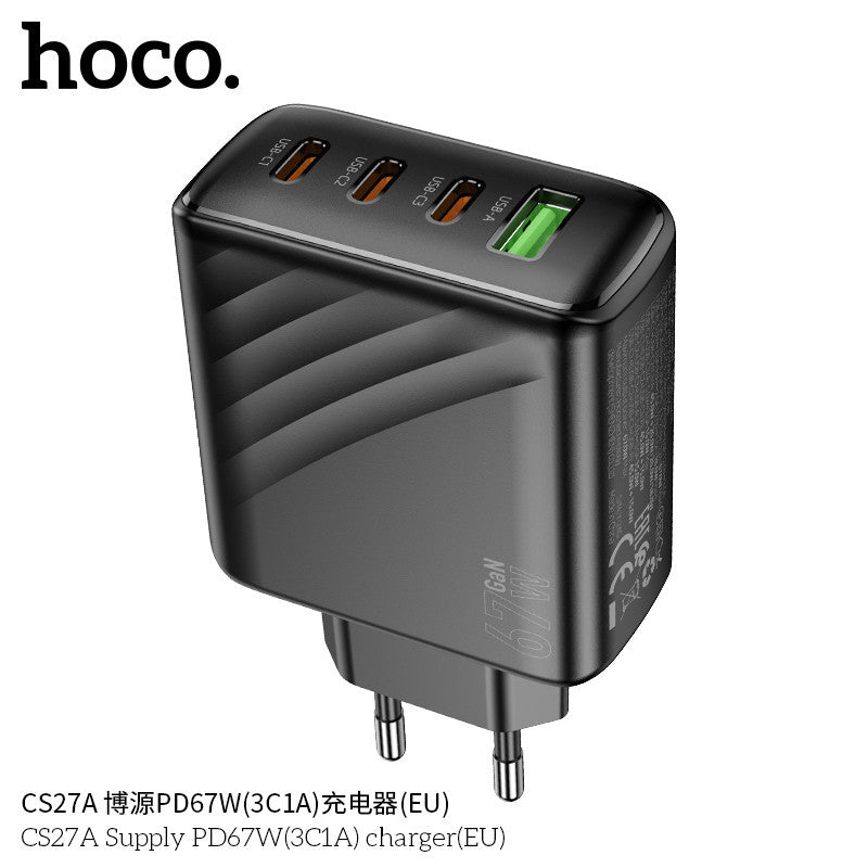 Cargador Rápido Hoco CS27A 67W con 3 Puertos USB-C y 1 USB-A Negro - vista 4