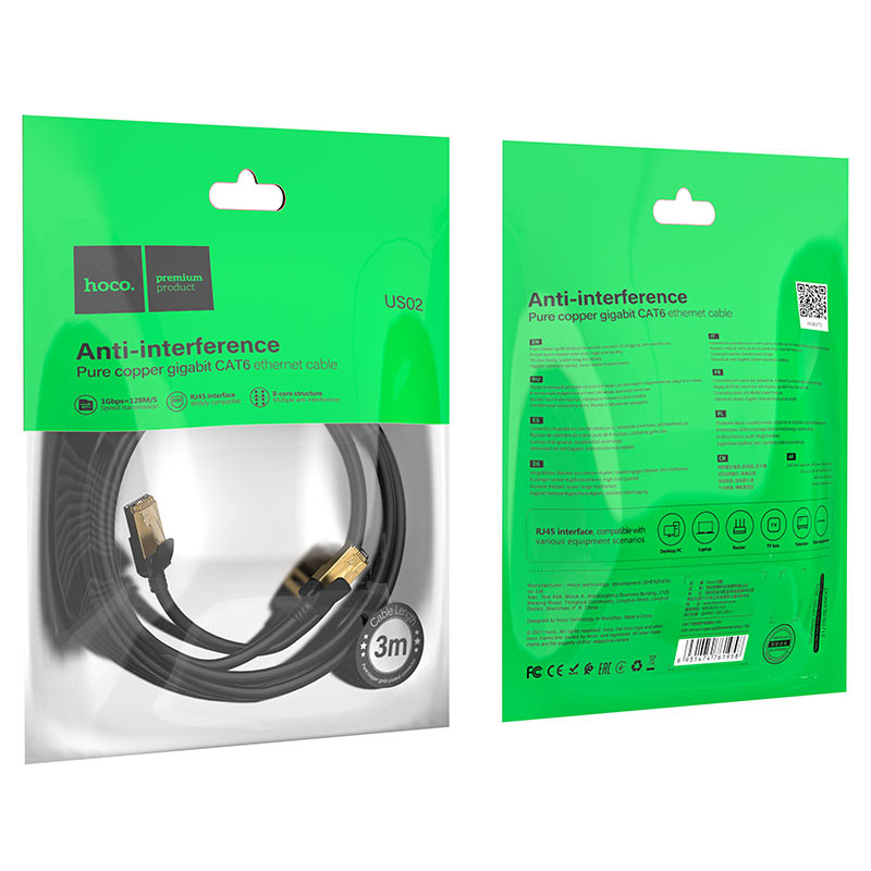 Cable De Red Rj45 Cat 6 Hoco Us02 3 Metro Negro – imagen 4