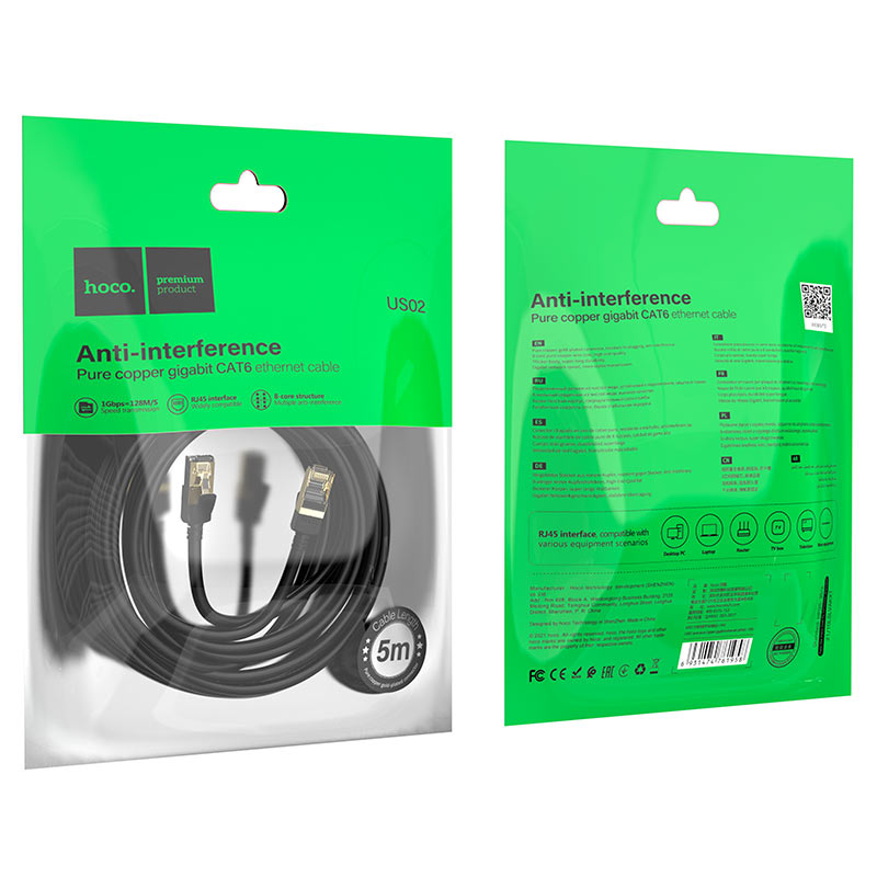 Cable De Red Rj45 Cat 6 Hoco Us02 5 Metro Negro – imagen 4