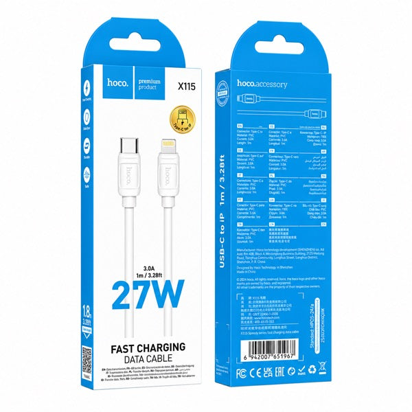 Cable Tipo C Para Lightning Hoco X115 1 Metro 27w Blanco