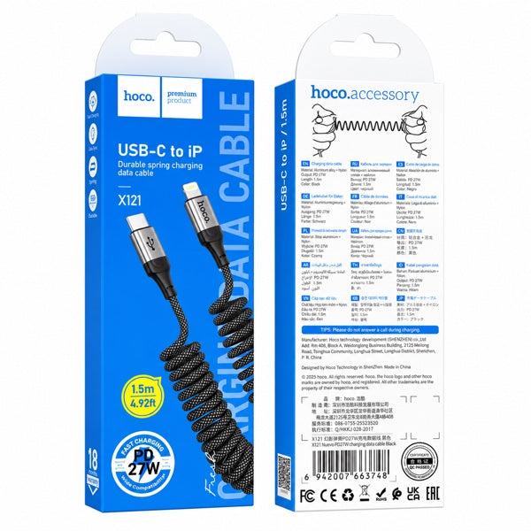 Cable Tipo C Para Lightning Hoco X121 1.5m 27w Negro