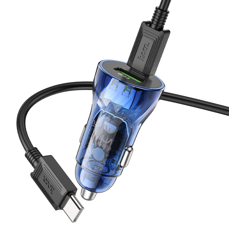 Cargador De Auto Doble Usb Tipo C Hoco Z47a Azul + Cable Tipo C – imagen 3