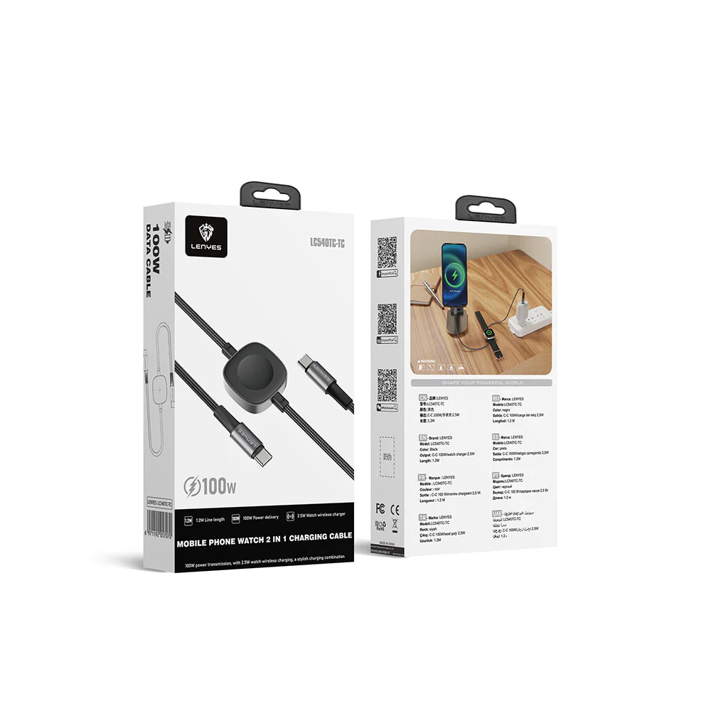 Cable Trenzado Tipo C a Tipo C Lenyes Lc540 + Carga Smartwatch Negro – imagen 5