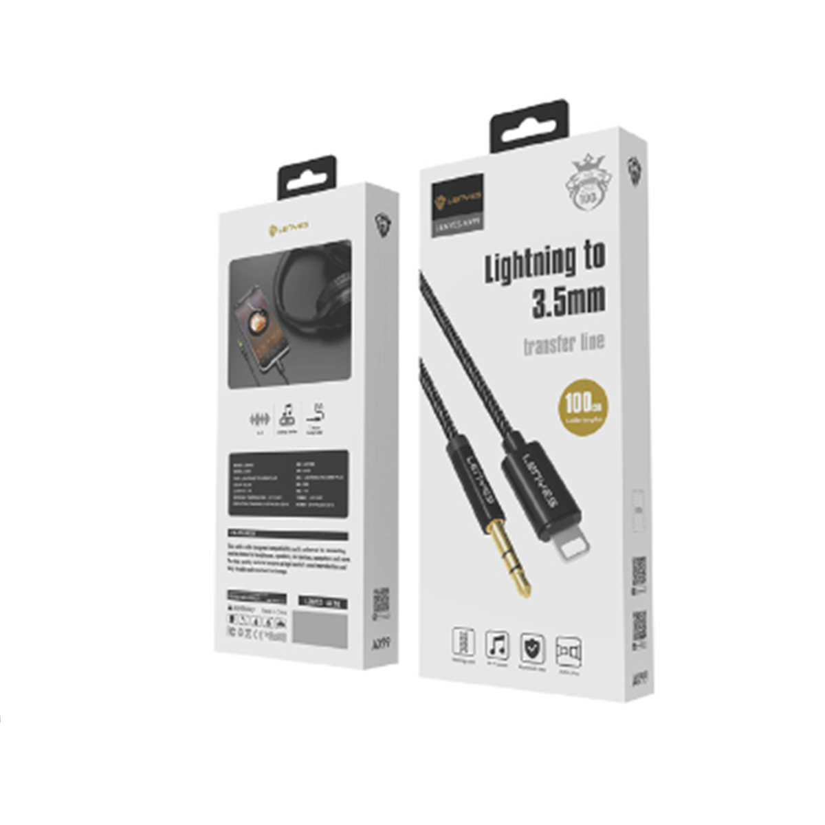 Cable Auxiliar 3.5mm Para Lightning Lenyes Ax99 1 Metro Negro – imagen 3
