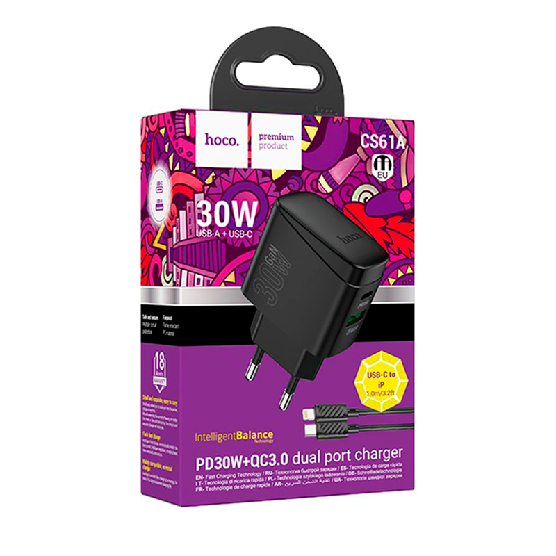 Cargador Carga Rapida Hoco Cs61a 30w + Cable Tipo C a Lightning – imagen 3