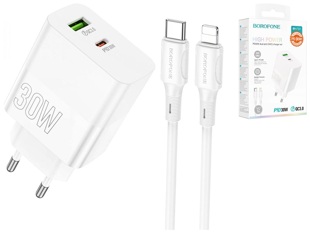 Cargador Borofone Ba75a 30w Qc 3.0 + Tipo C Para Iphone Blanco – imagen 3