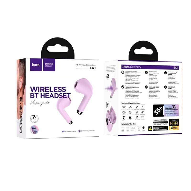 Audífonos In Ear Bluetooth Hoco Eq1 Morado – imagen 3