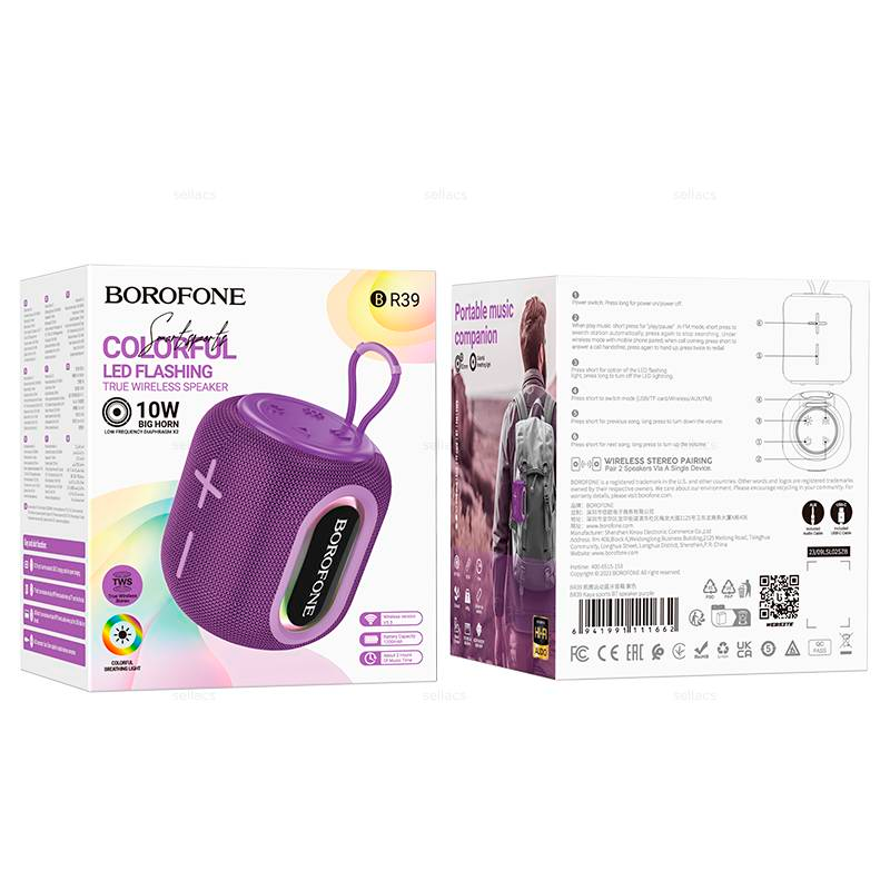 Parlante Inalambrico Bluetooth Borofone Br39 10w Fm Aux Morado – imagen 3