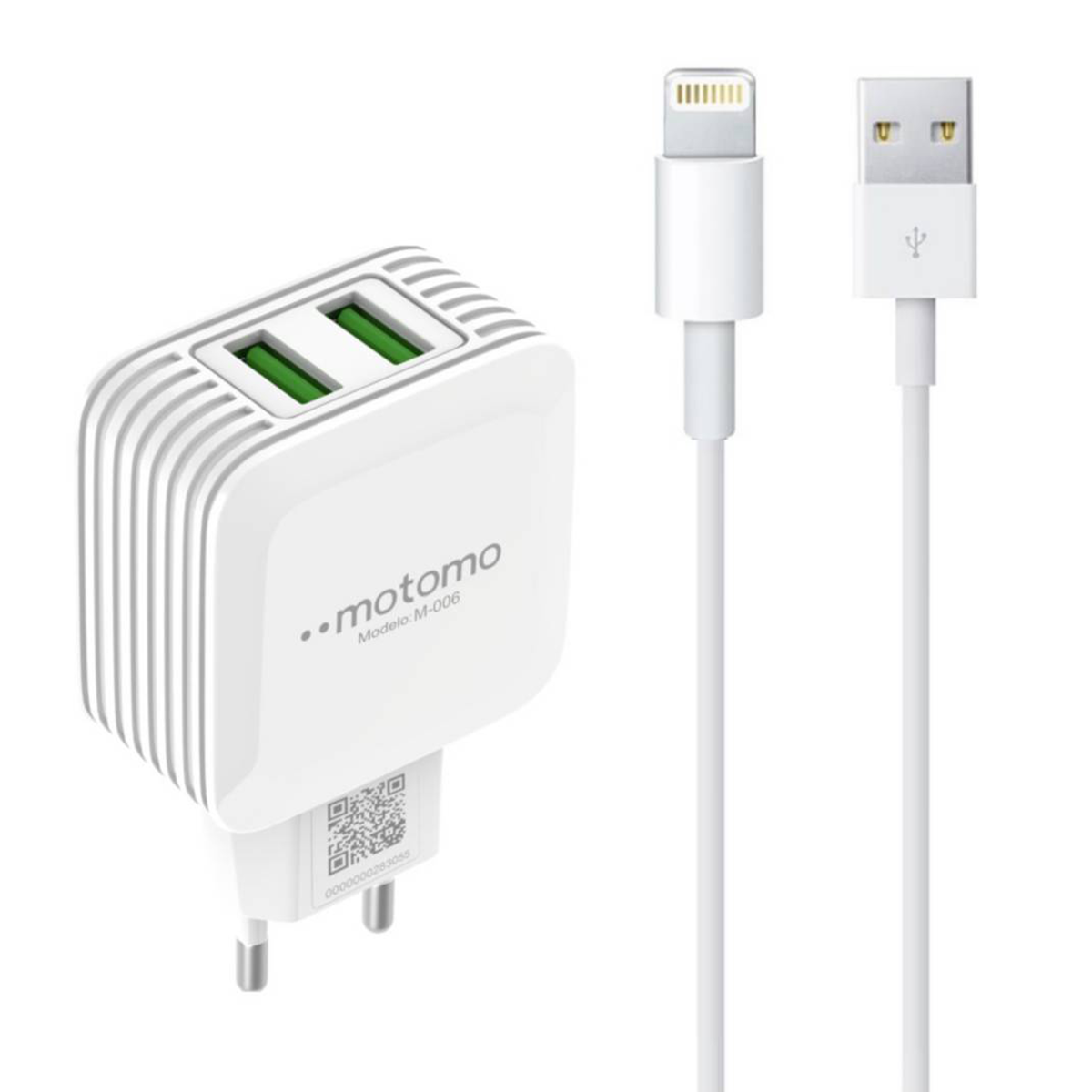 Cargador Rápido Motomo Mod MO-006 Con Cable Lightning Blanco
