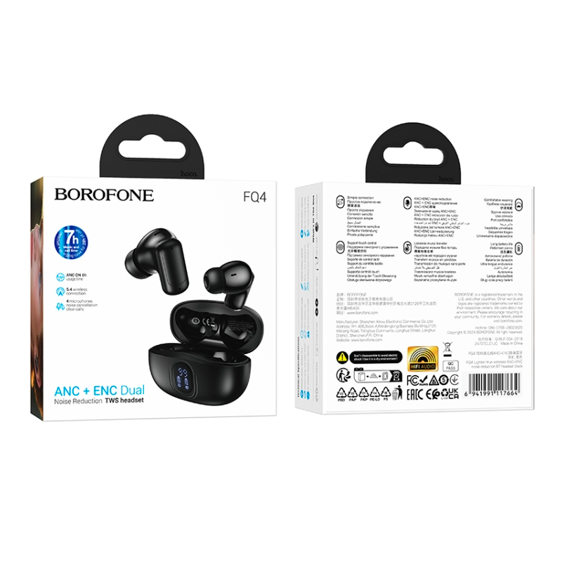Audífonos In Ear Bluetooth Borofone Tws Fq4 Anc + Enc Negro – imagen 3