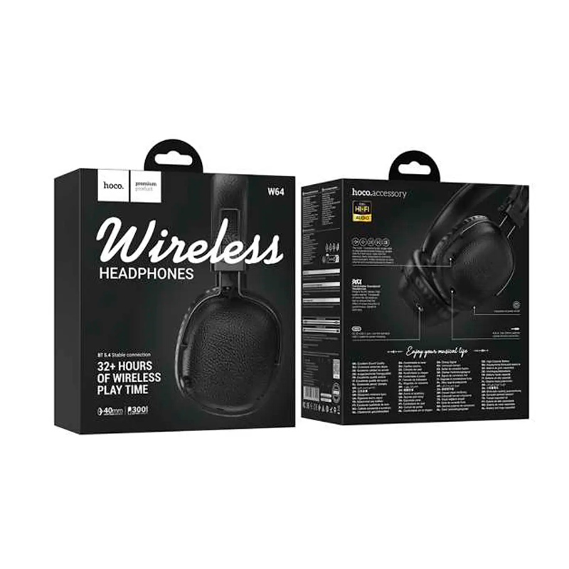Audífonos Headset Bluetooth Hoco W64 Hi-fi Tf Aux Negro – imagen 3