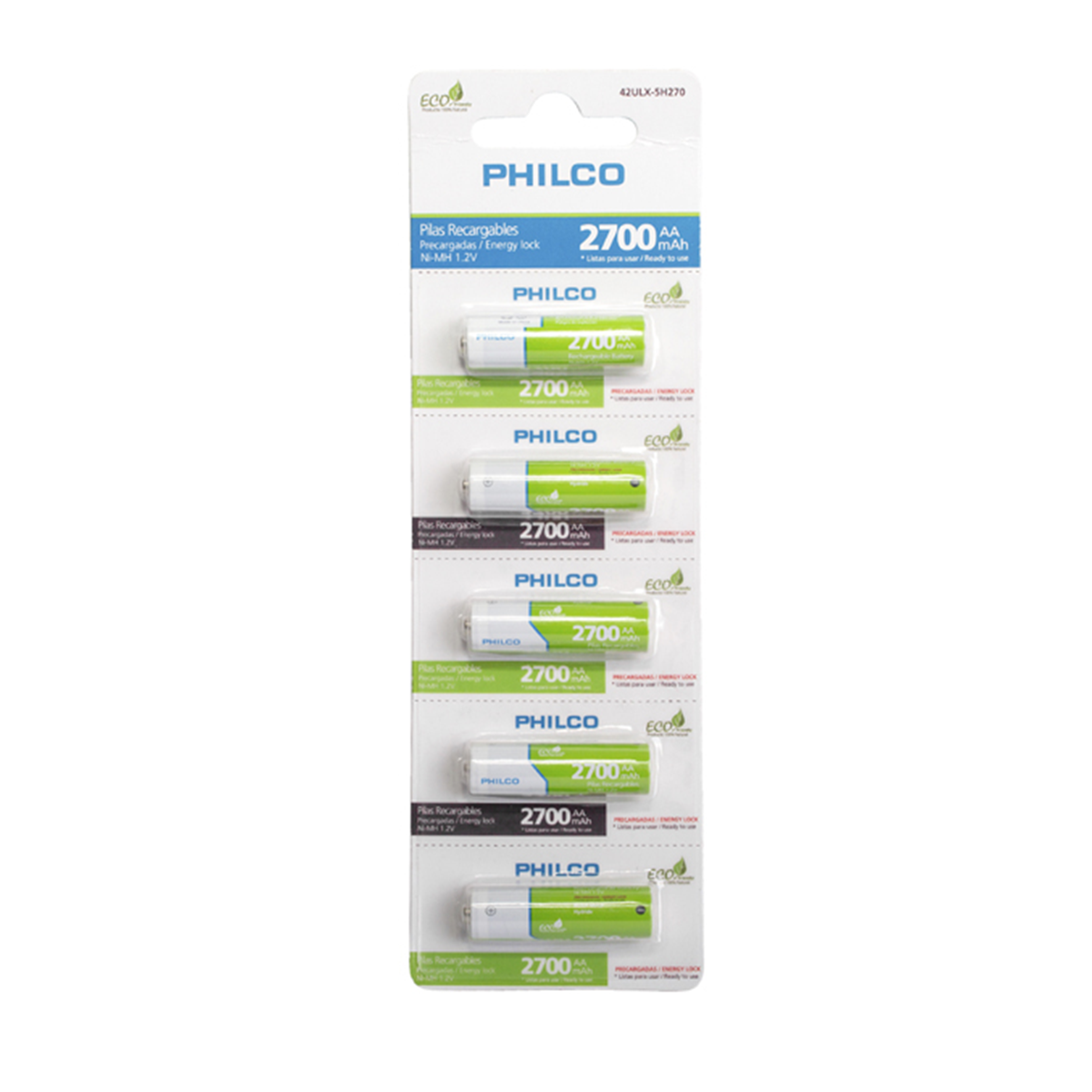 Pack 5 Pilas Recargables Aa 2700 Mah Philco