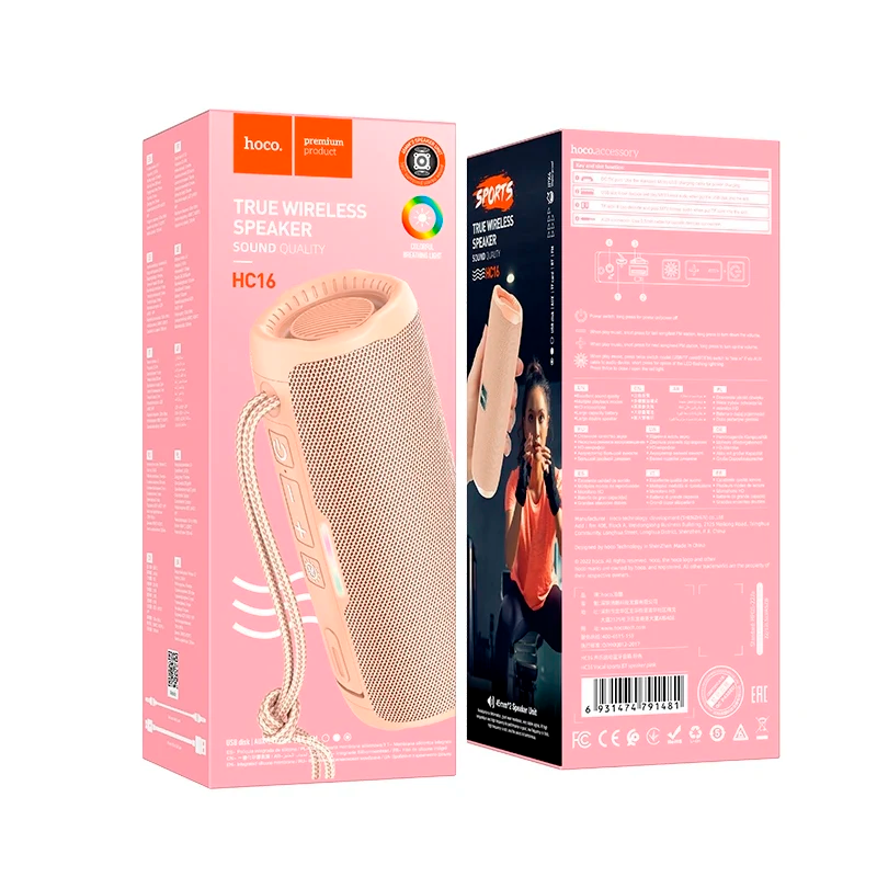 Parlante Bluetooth Hoco Hc16 Fm Tf Tws Rosado – imagen 3