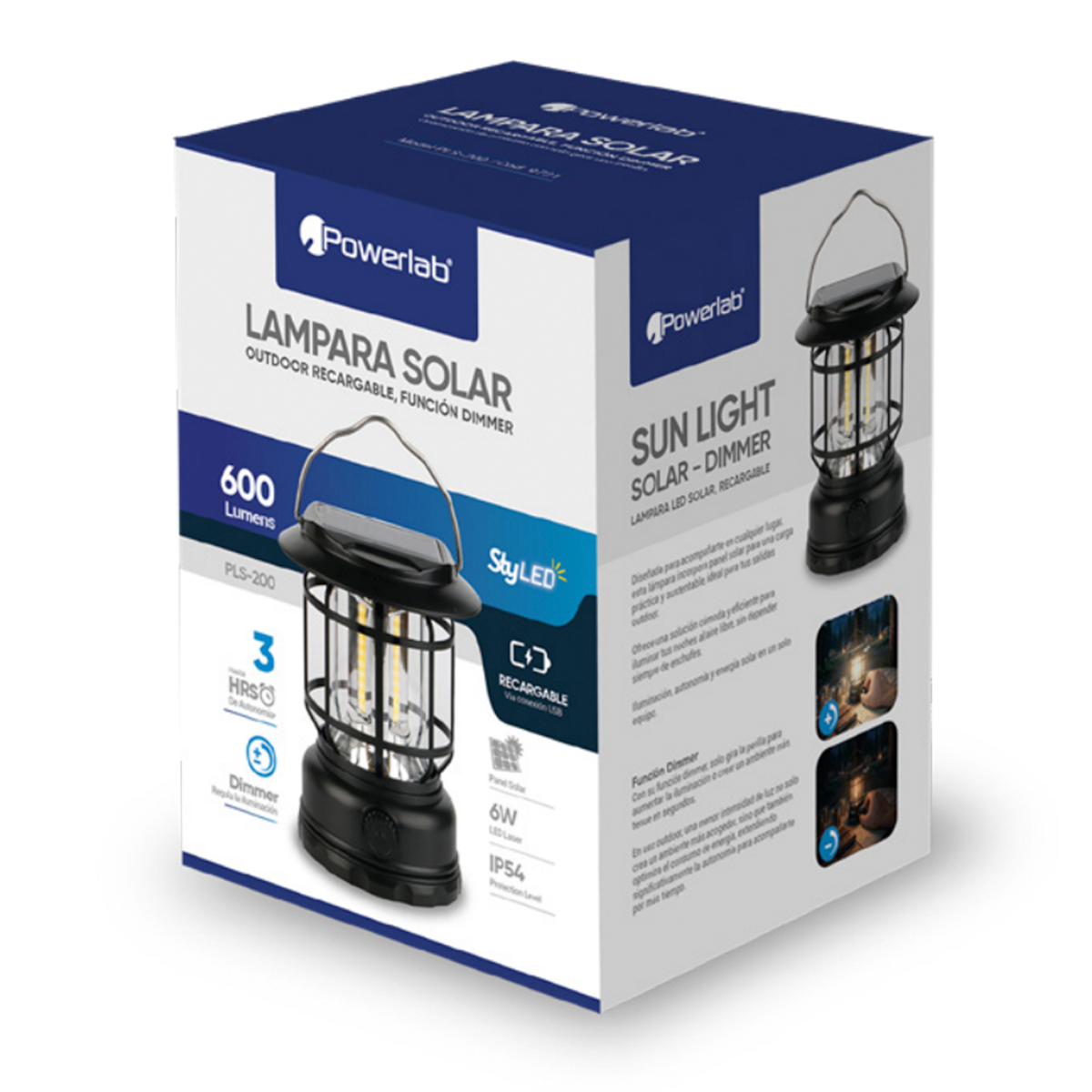 Lampara Solar Powerlab 9721 600 Lumen Recargable Gris