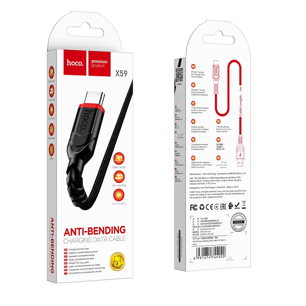 Cable Usb a Tipo C Hoco X59 Negro – imagen 3
