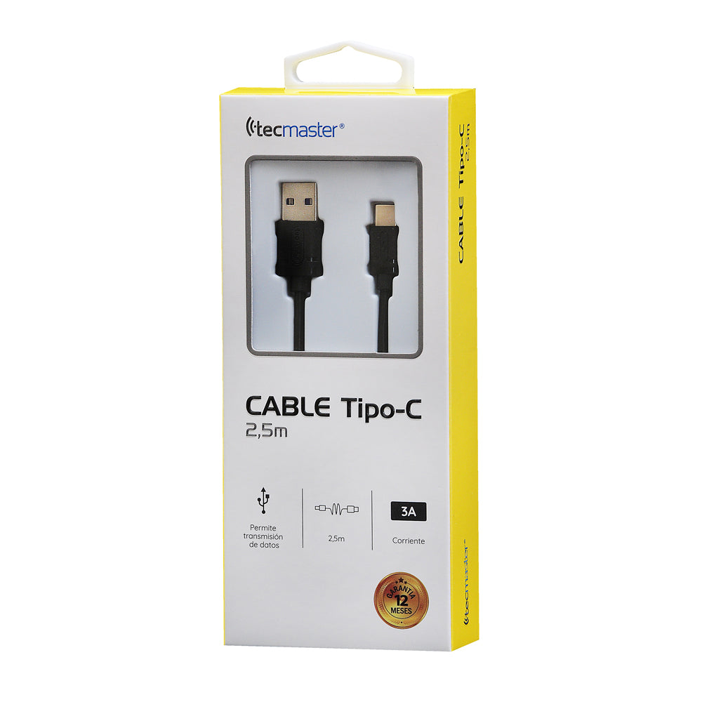 Cable Tecmaster Tipo C 2,5 Metros Negro – imagen 3