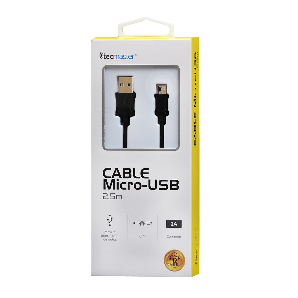 Cable Tecmaster Micro Usb 2,5 Metros Reforzado Negro – imagen 3