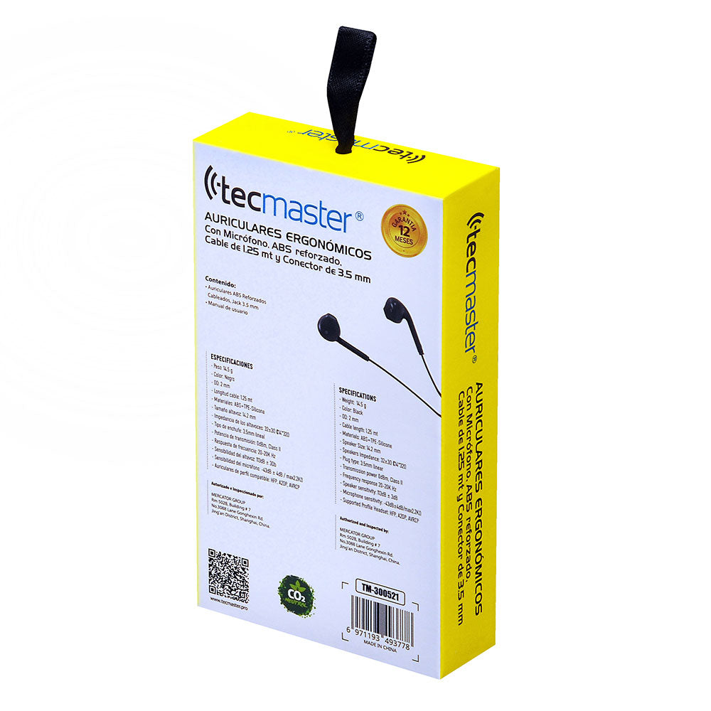 Audifonos In Ear Tecmaster 3.5mm Microfono TM-300521 Negro – imagen 4