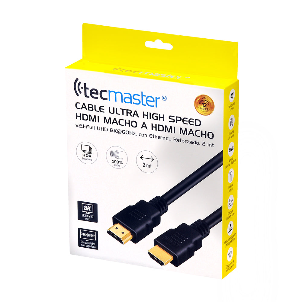 Cable Hdmi Tecmaster Uhd 8k 2 Metros 60hz Tm-600503 Negro – imagen 4