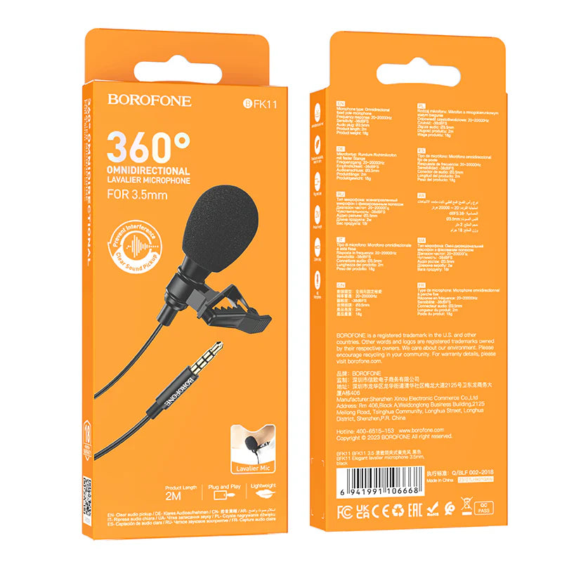 Microfono Lavalier Externo Borofone Bfk11 2m Jack 3.5mm Negro – imagen 3