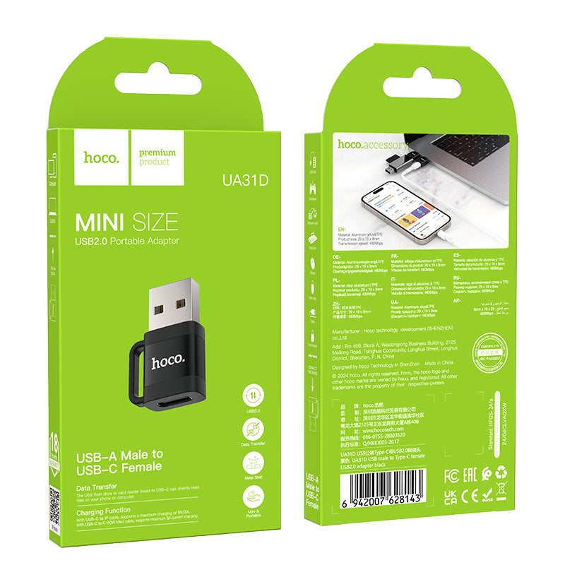 Adaptador Mini Usb a Tipo C Hoco Ua31d Negro – imagen 3