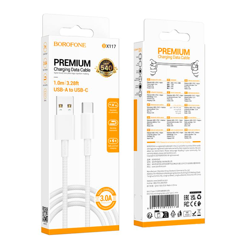 Cable Usb a Tipo C Borofone Bx117 1 Metro Blanco – imagen 3